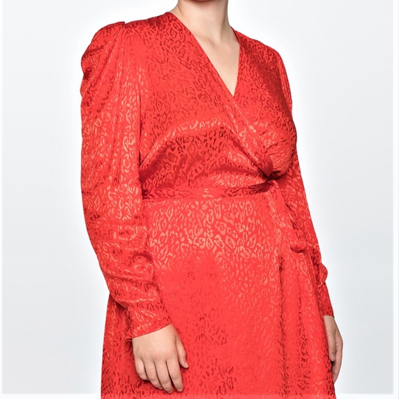 NWT new ELOQUII red Satin Puff Sleeve Wrap Dress - Picture 4 of 5